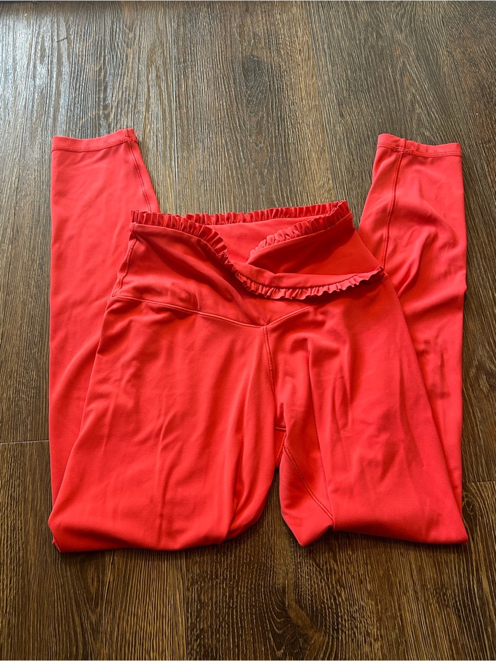 Aerie 7/8 Red/Coral High-Waist Leggings with Ruffle Waist